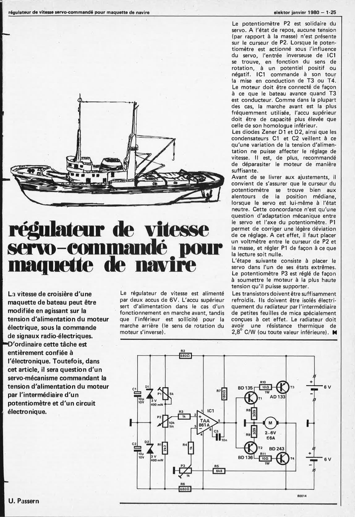 Régulateur de vitesse servo-commandé pour maquette de navire