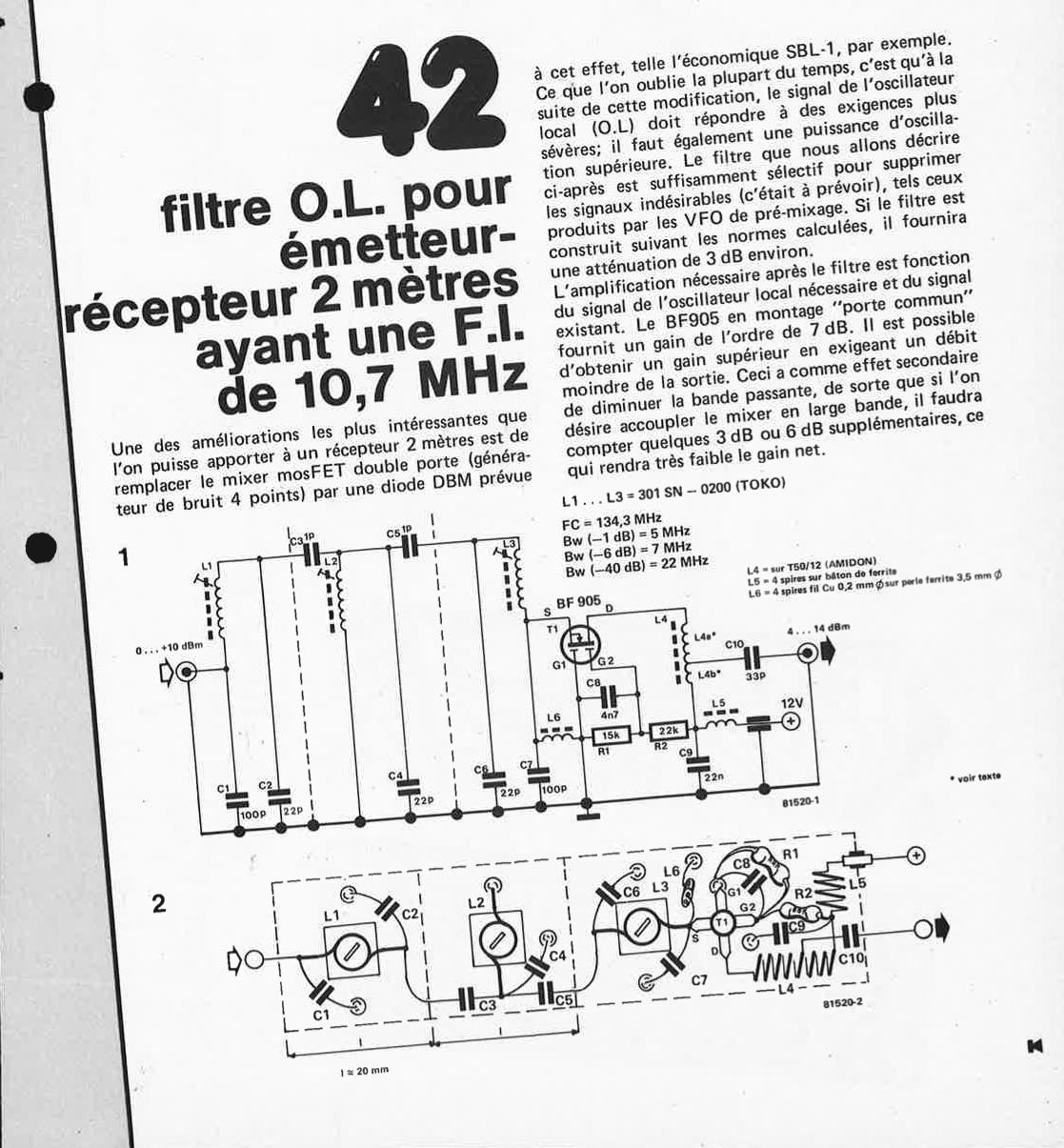 filtre O.L. pour émetteurs-récepteurs 2 mètres ayant une F.I. de 10,7 MHz