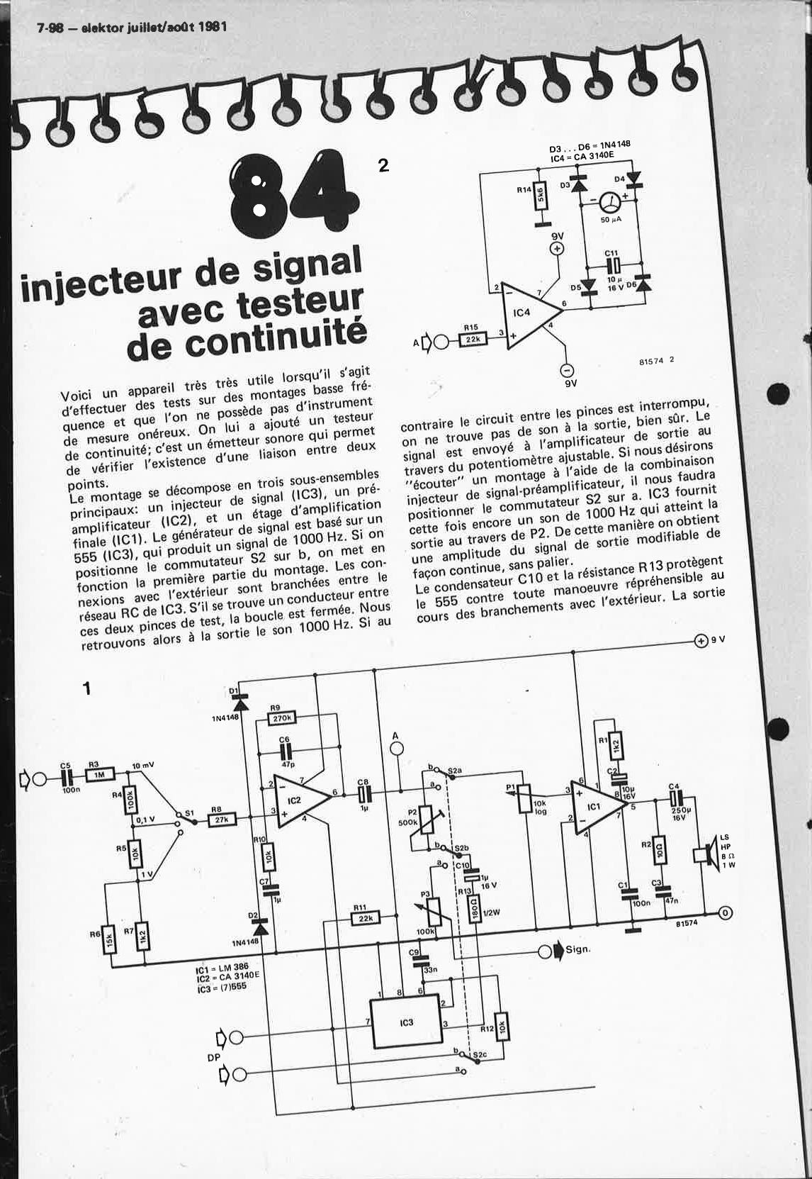 injecteur de signal avec testeur de continuité