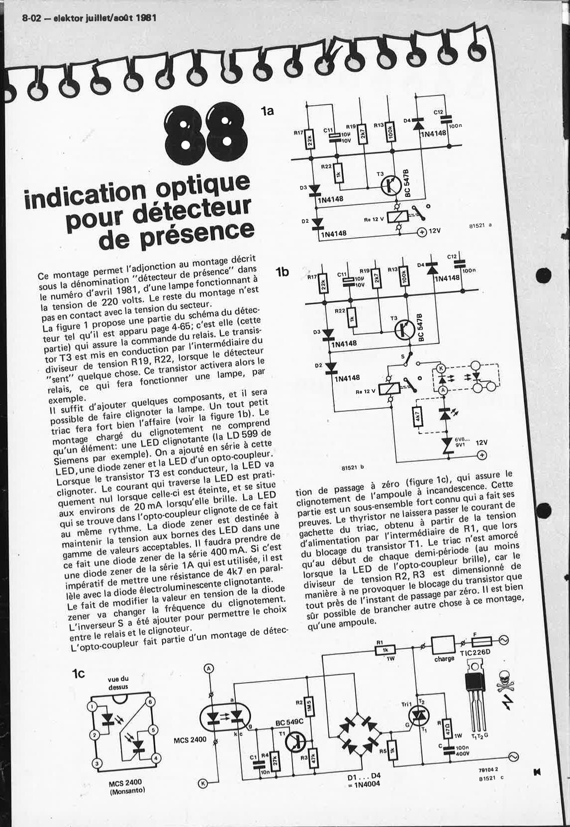 indicateur optique pour détecteur de présence