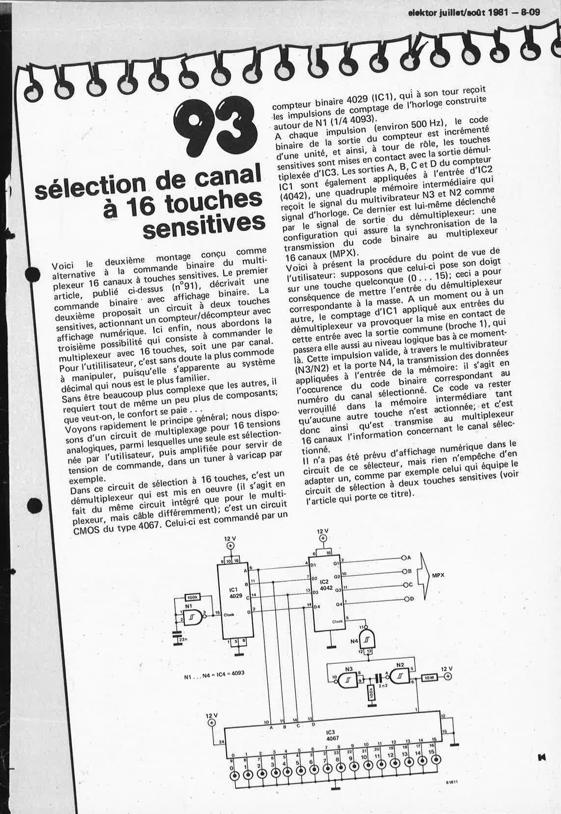 sélection de canal à 16 touches sensitives