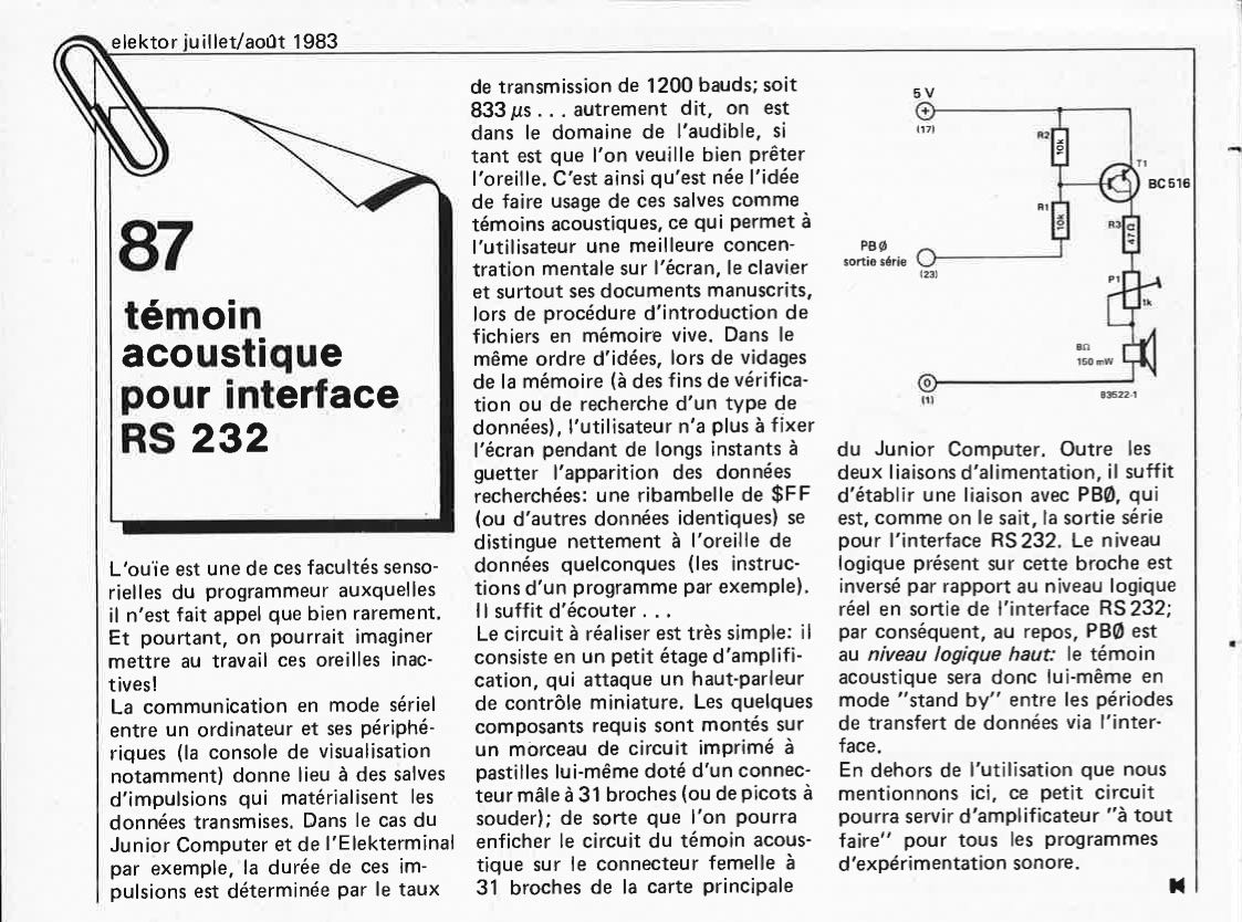 témoin acoustique pour interface RS 232